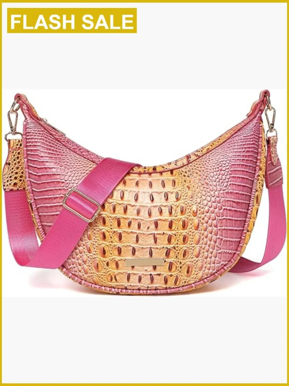Croco Embossed Vegan Leather Crossbody Hobo Bag Crescent Shoulder Purse